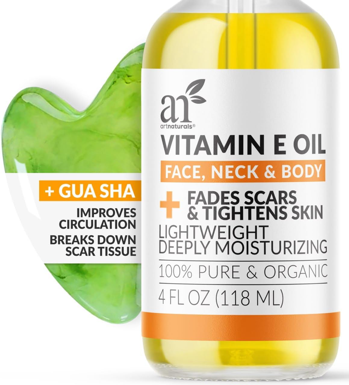 Art Naturals Face & Body Vitamin E Bio Oil 4.0oz + Gua Sha Facial Tools Set Organic Moisturizer Skincare for Scars, St Art Naturals Face & Body Vitamin E Bio Oil 4.0oz + Gua Sha Facial Tools Set Organic Moisturizer Skincare for Scars, St