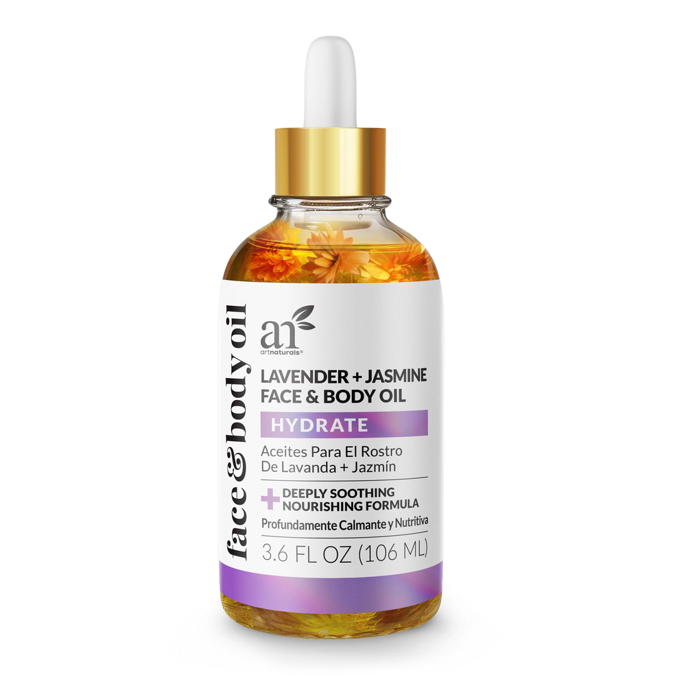 Lavender and Jasmine Face Oil, 4 oz bottle with dried flowers