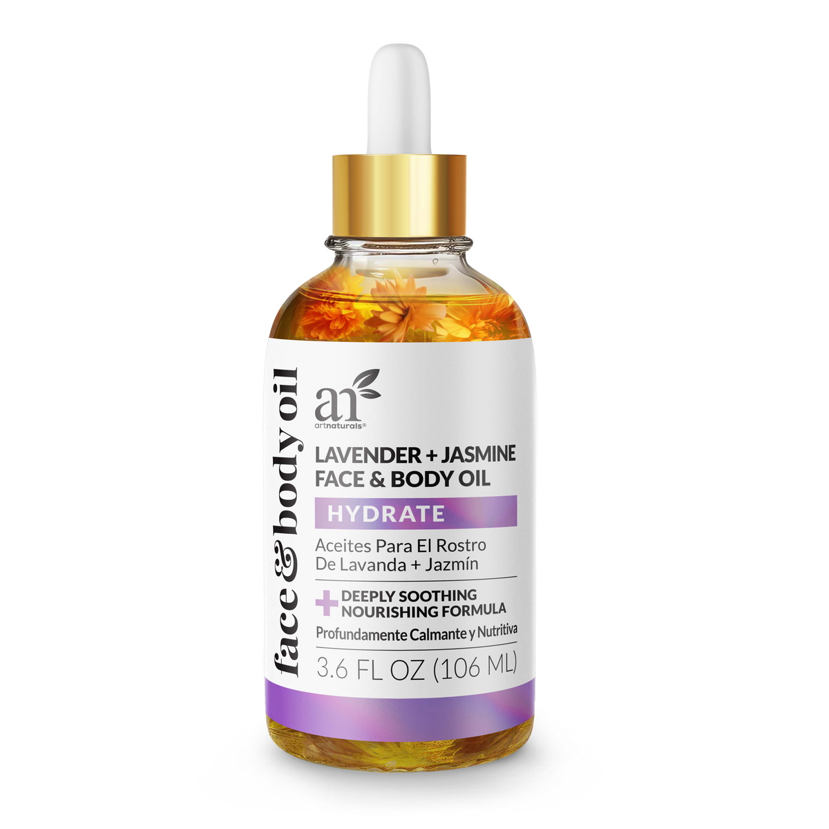 Lavender and Jasmine Face Oil, 4 oz bottle with dried flowers