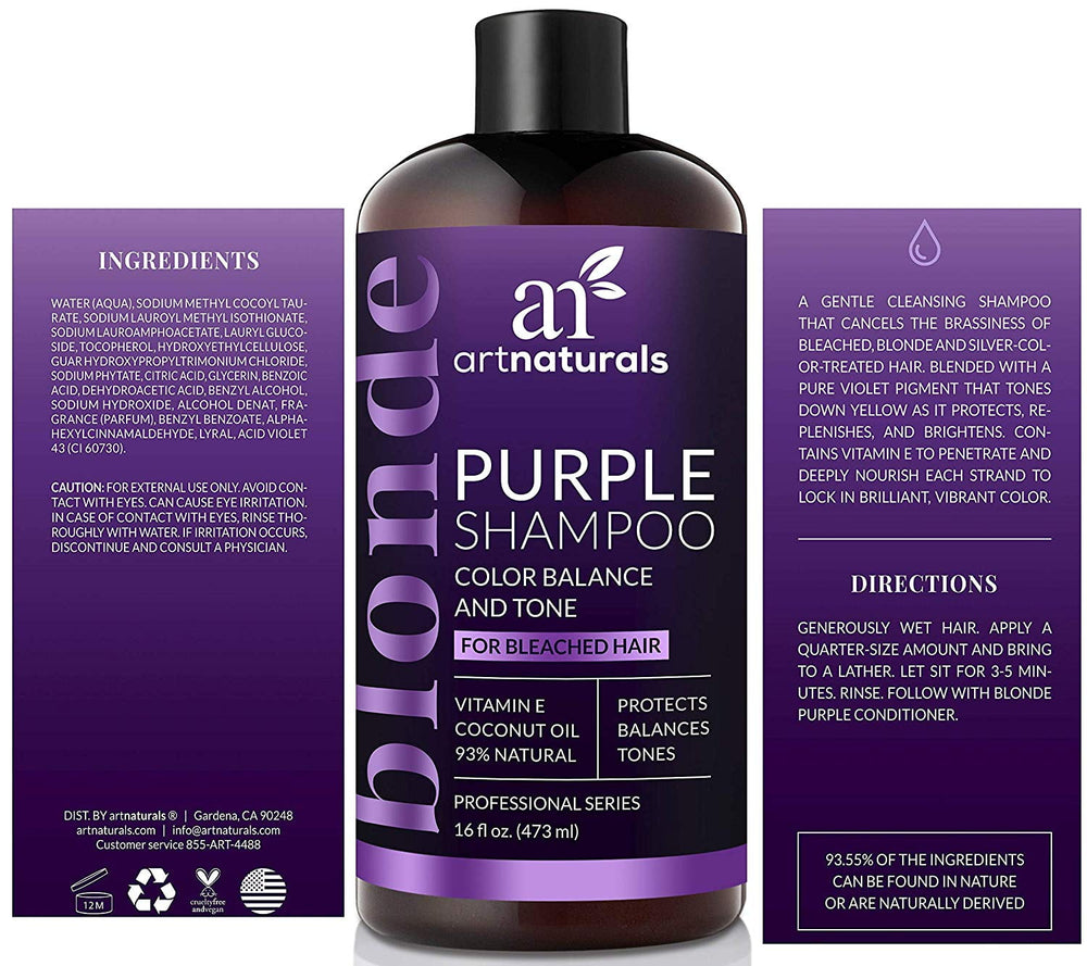 artnaturals Purple Shampoo directions and packaging image