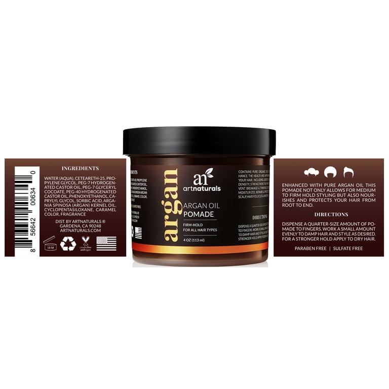 artnaturals Argan Oil Pomade directions and packaging image